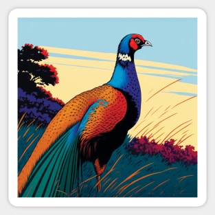 British Pheasant in orange, teal and blue Sticker